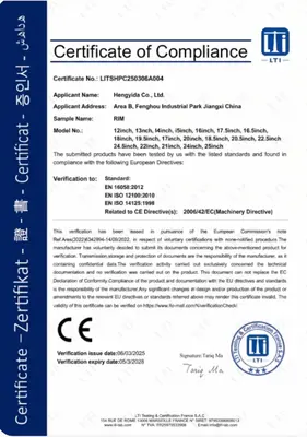 CE Certificate of Compliance (EU Machinery Directive)